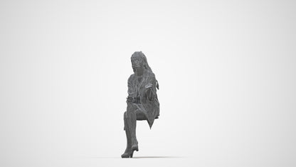 3D human model woman business sitting, photogrammetry scanned person for archviz, wireframe back view