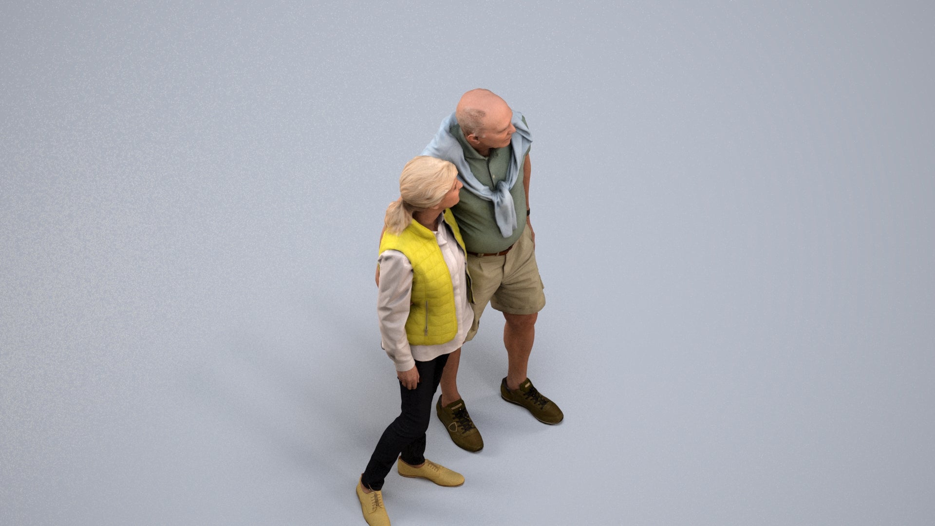 3D scanned senior woman couple casual, photorealistic archviz people for Enscape and SketchUp, back view render