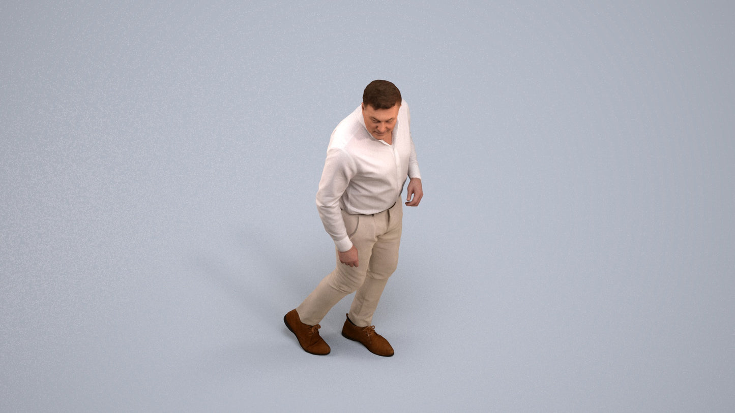 realistic 3D human man casual walking, archviz people FBX OBJ for Blender, back view render