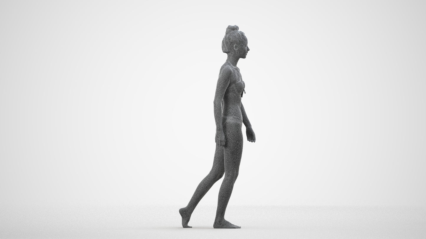 realistic 3D human woman pool, archviz people FBX OBJ for Blender, wireframe side view