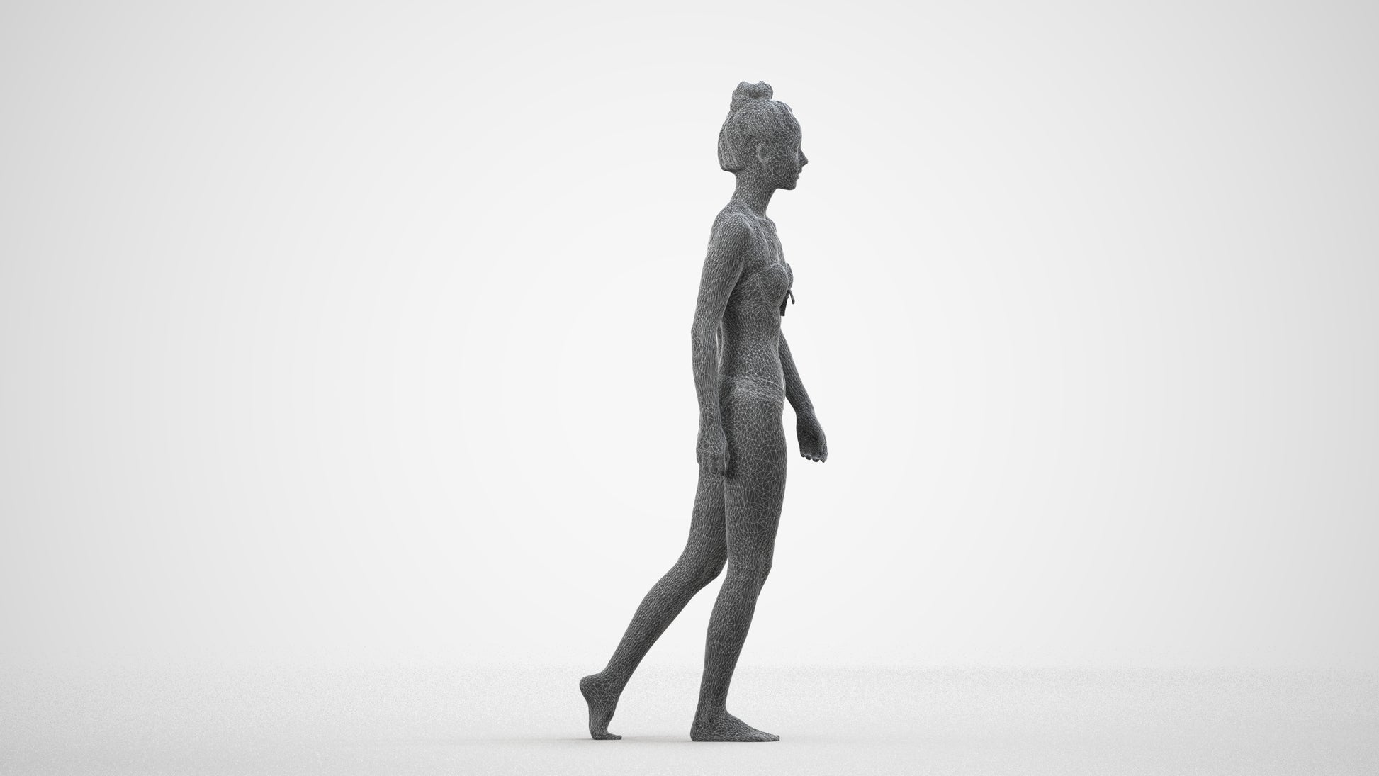 realistic 3D human woman pool, archviz people FBX OBJ for Blender, wireframe side view