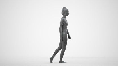 realistic 3D human woman pool, archviz people FBX OBJ for Blender, wireframe side view