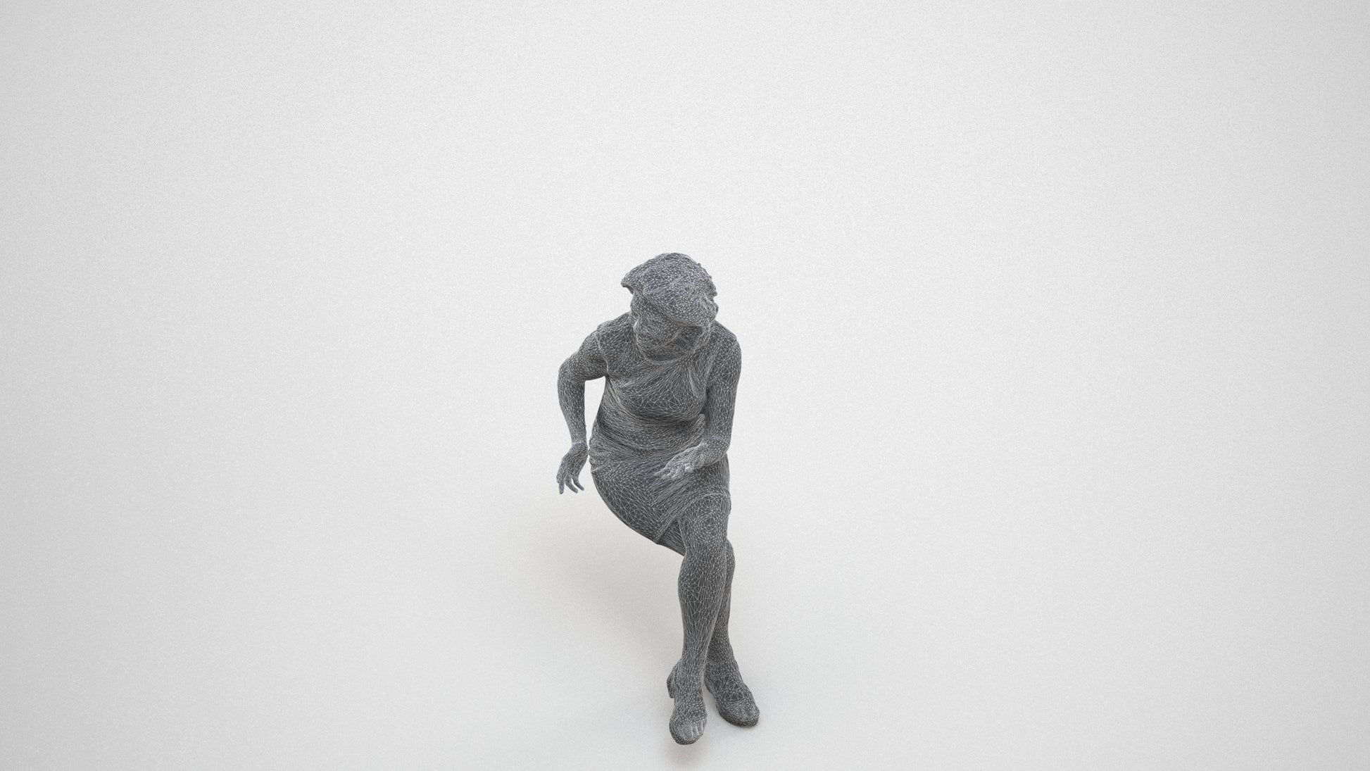 3D scanned woman sitting business, photorealistic archviz people for Enscape and SketchUp, wireframe three-quarter view