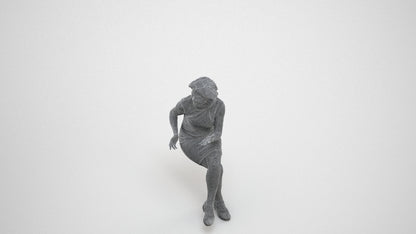 3D scanned woman sitting business, photorealistic archviz people for Enscape and SketchUp, wireframe three-quarter view