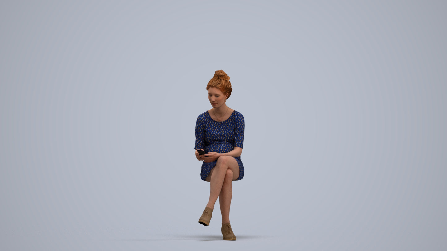 photogrammetry 3D woman casual sitting, realistic human model archviz FBX, standing pose render