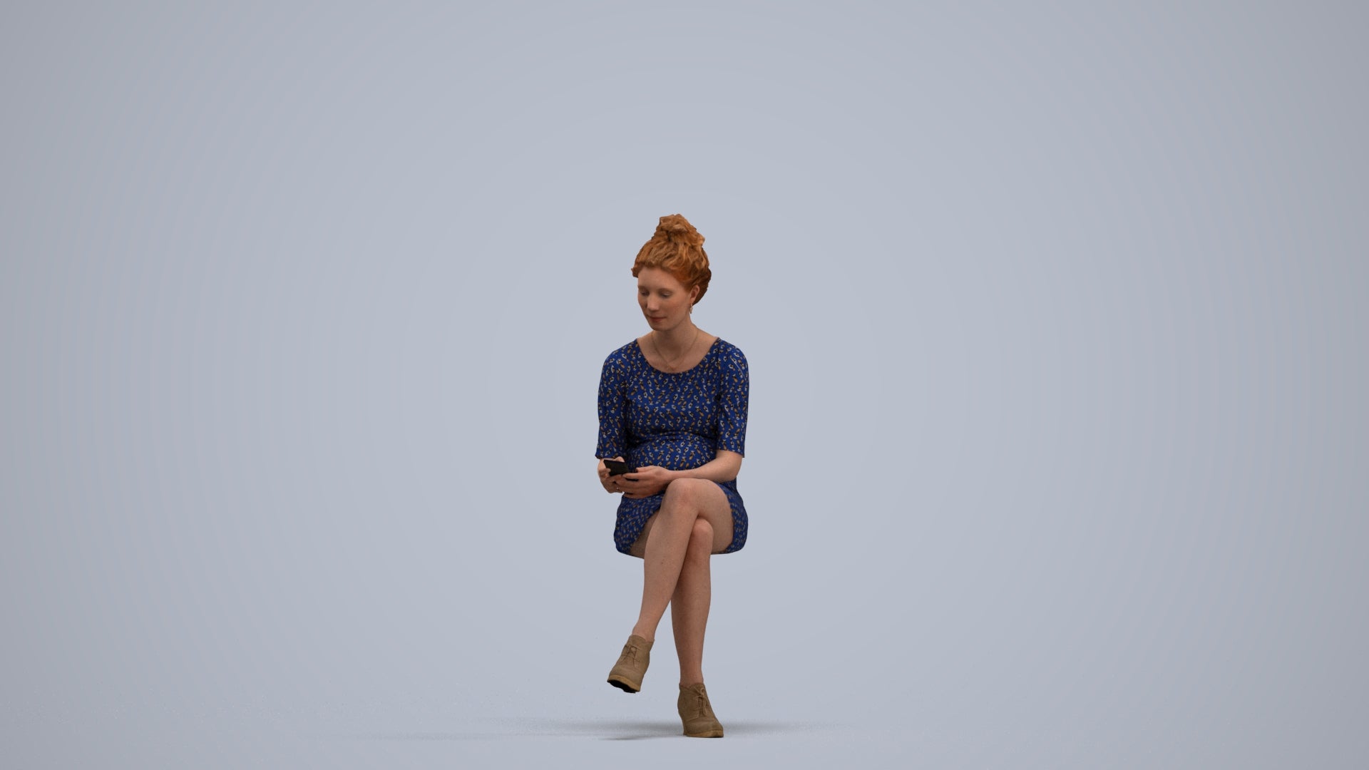 photogrammetry 3D woman casual sitting, realistic human model archviz FBX, standing pose render