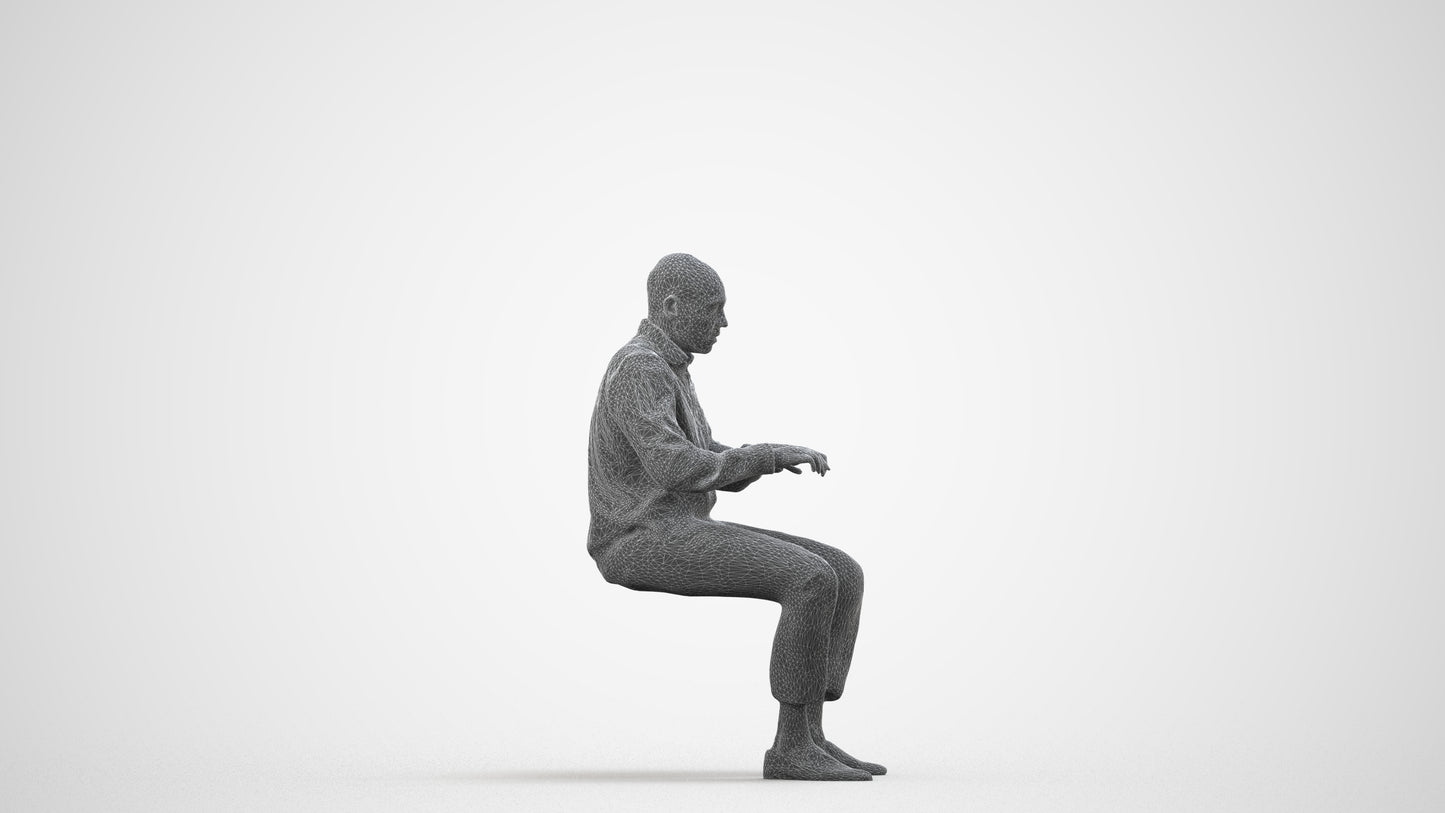 3D human model man business, photogrammetry scanned person for archviz, wireframe side view