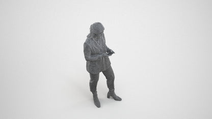 3D human model woman business, photogrammetry scanned person for archviz, wireframe three-quarter view