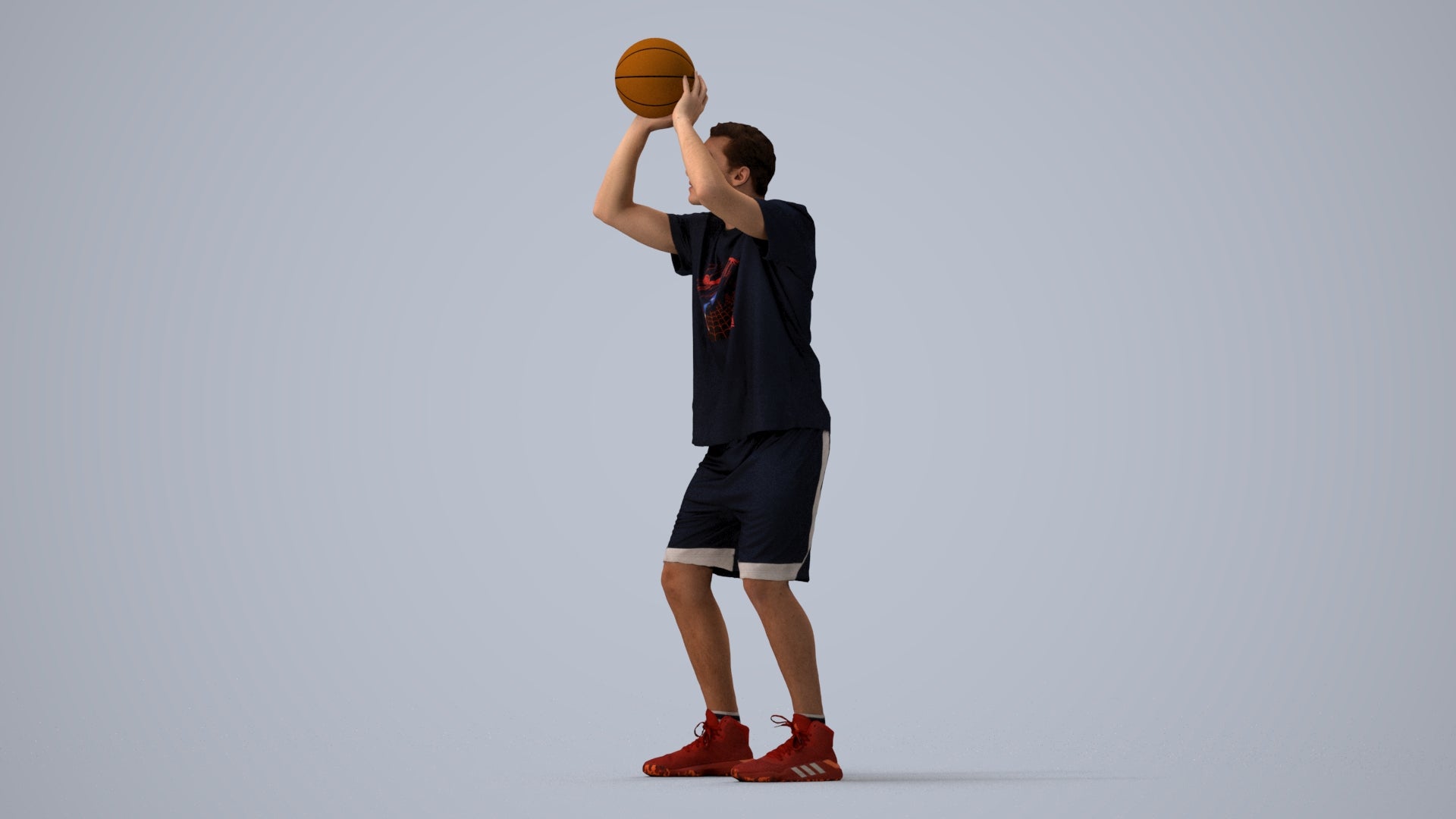3D people model man sport, scanned human for 3ds Max rendering, three-quarter view render