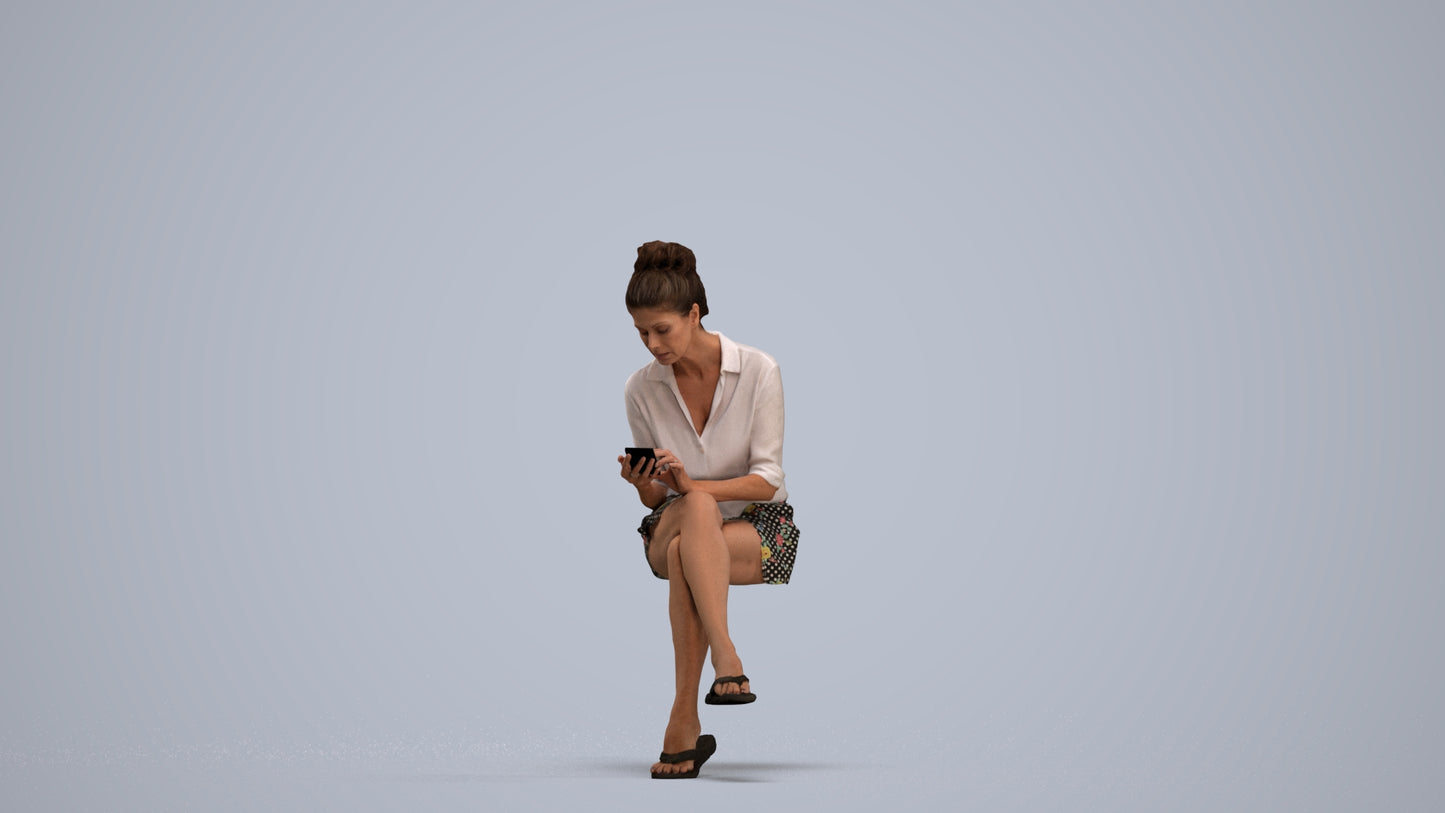 scanned 3D woman casual sitting, photogrammetry people for Enscape and V-Ray, standing pose render