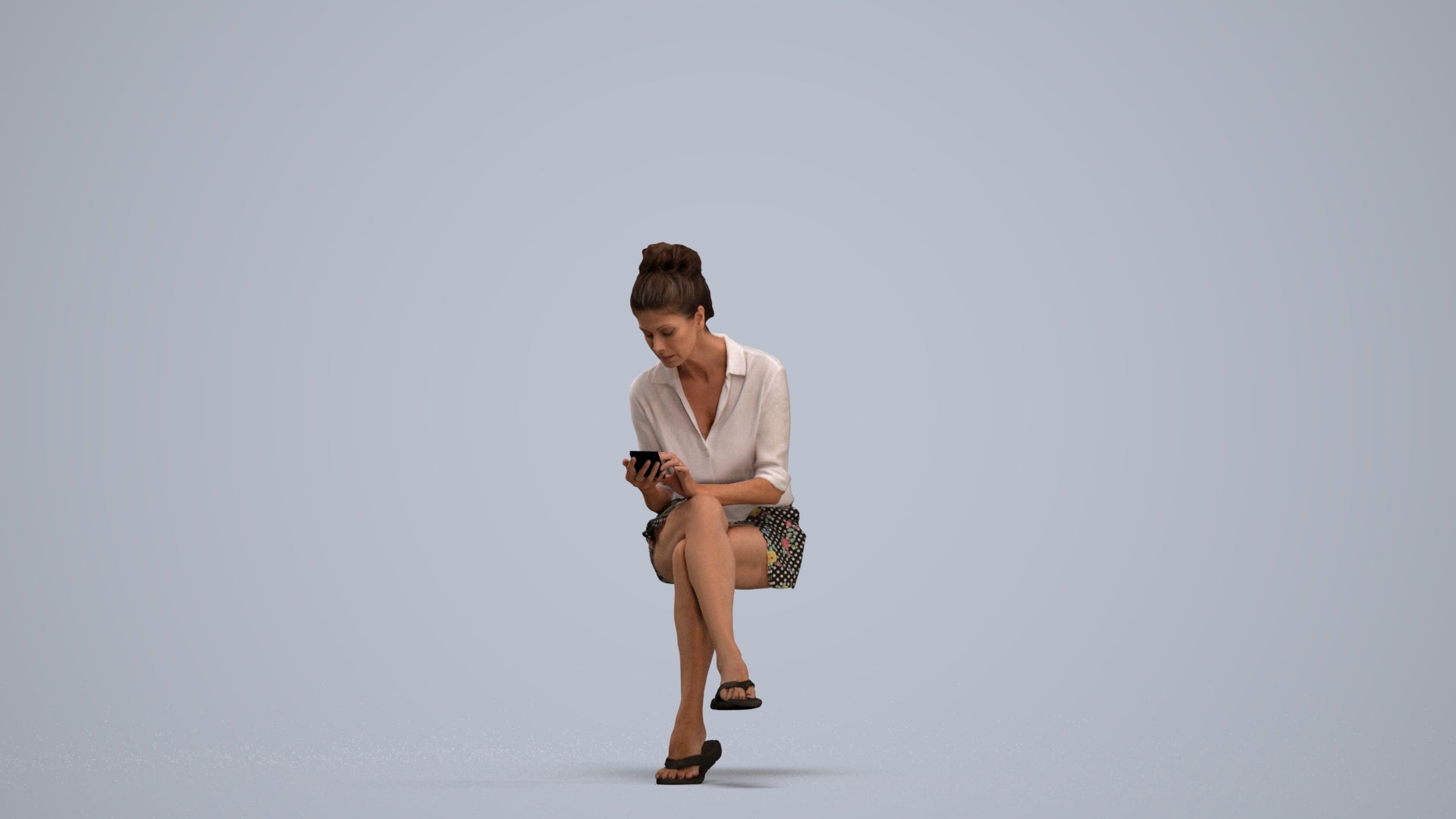scanned 3D woman casual sitting, photogrammetry people for Enscape and V-Ray, standing pose render