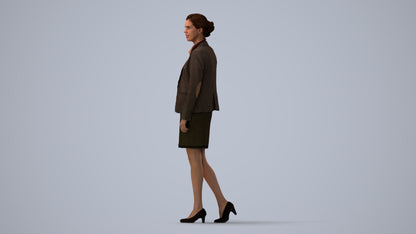realistic 3D human woman business walking, archviz people FBX OBJ for Blender, three-quarter view render