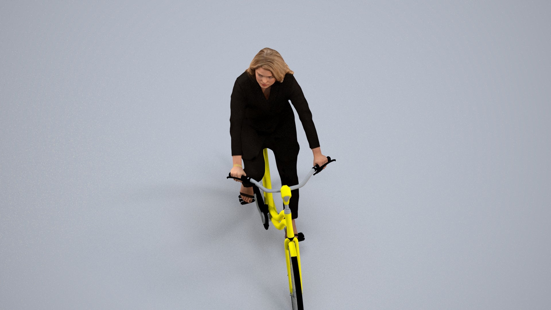 realistic 3D woman business cycling, scanned archviz people for Blender and 3ds Max, back view render