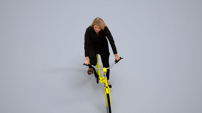 realistic 3D woman business cycling, scanned archviz people for Blender and 3ds Max, back view render