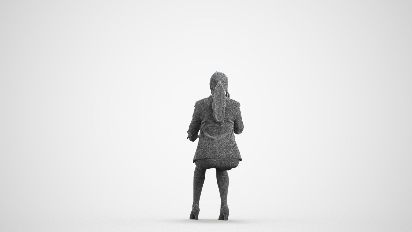 realistic 3D human woman business, archviz people FBX OBJ for Blender, wireframe front view