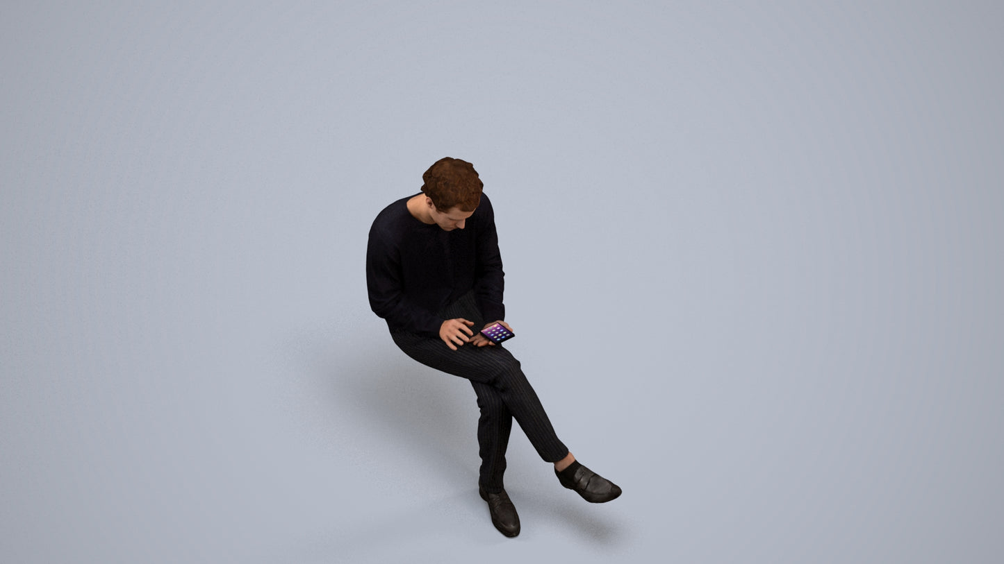 realistic 3D people man casual sitting, render-ready for V-Ray and Corona, FBX OBJ, back view render