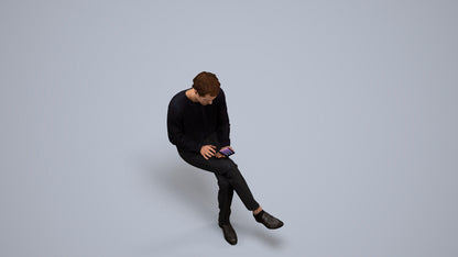 realistic 3D people man casual sitting, render-ready for V-Ray and Corona, FBX OBJ, back view render