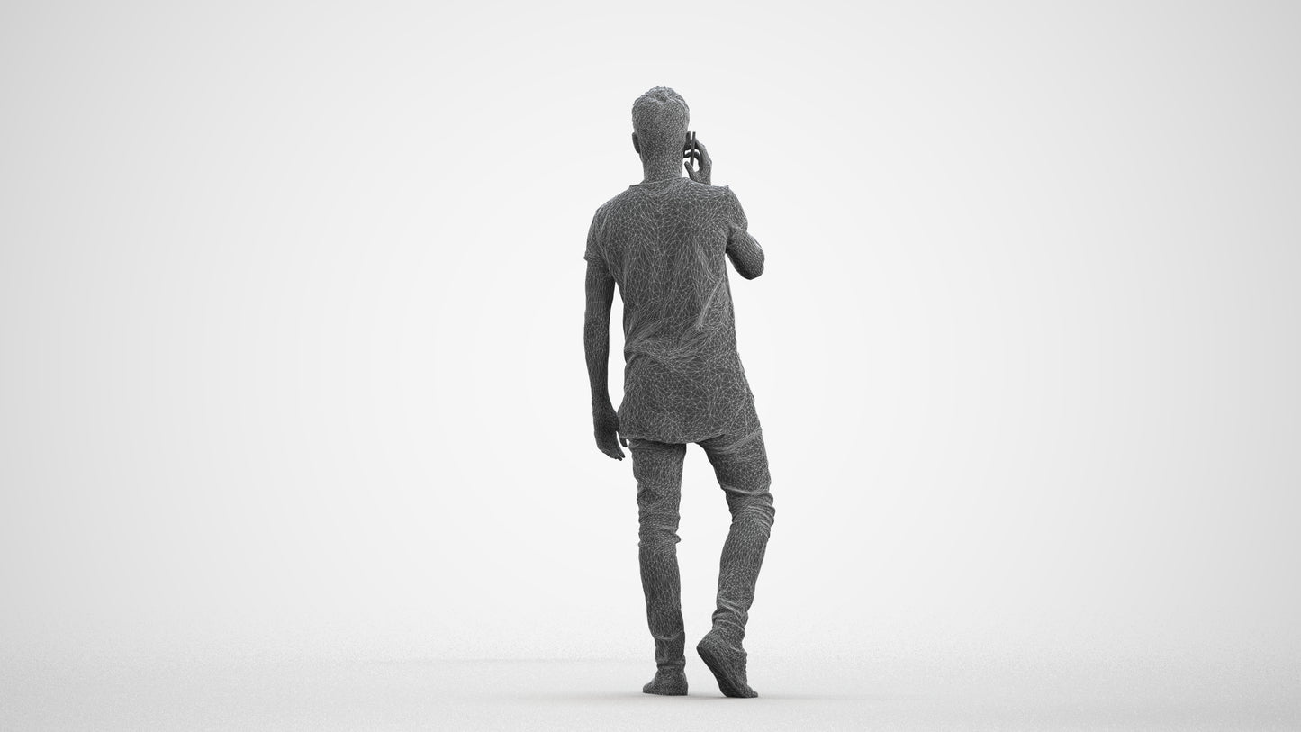 scanned 3D man casual walking, photogrammetry people for Enscape and V-Ray, wireframe front view