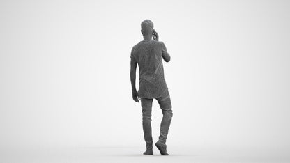 scanned 3D man casual walking, photogrammetry people for Enscape and V-Ray, wireframe front view