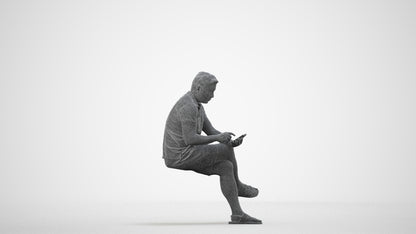 3D people model man casual sitting, scanned human for 3ds Max rendering, wireframe side view