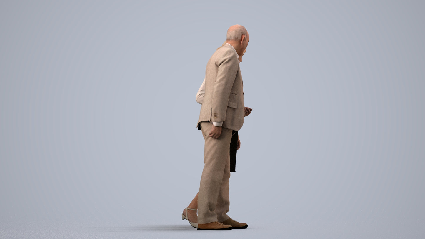 realistic 3D people senior woman business couple, render-ready for V-Ray and Corona, FBX OBJ, side view render