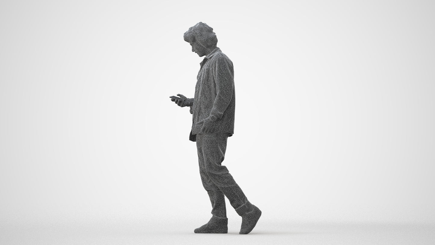 3D scanned man walking casual, photorealistic archviz people for Enscape and SketchUp, square thumbnail