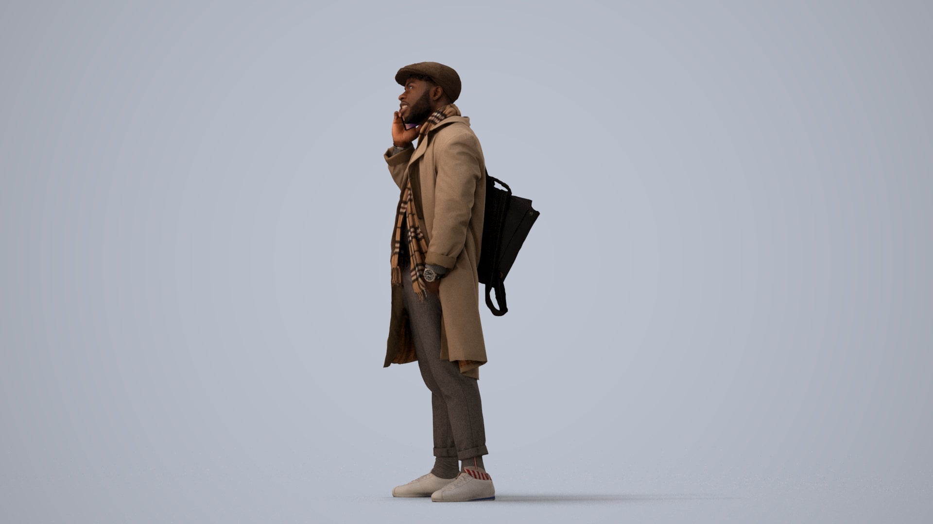 3D people model man casual standing, scanned human for 3ds Max rendering, three-quarter view render
