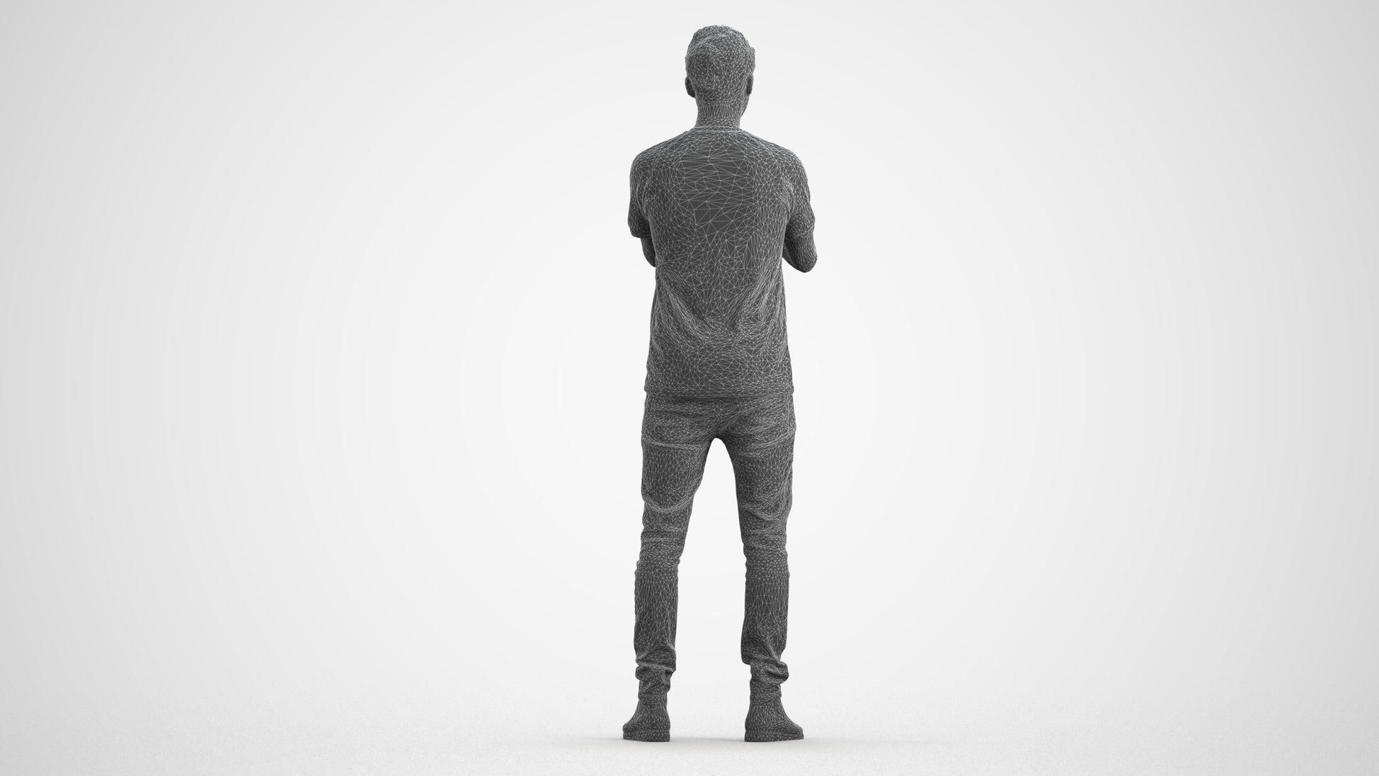 scanned 3D man casual standing, photogrammetry people for Enscape and V-Ray, wireframe front view