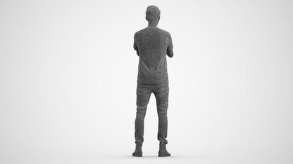scanned 3D man casual standing, photogrammetry people for Enscape and V-Ray, wireframe front view