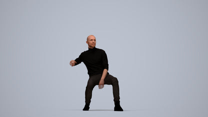 3D human model man casual sitting, photogrammetry scanned person for archviz, top-down view render