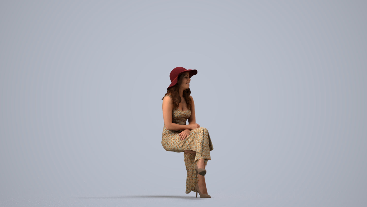 scanned 3D woman casual sitting, photogrammetry people for Enscape and V-Ray, side view render