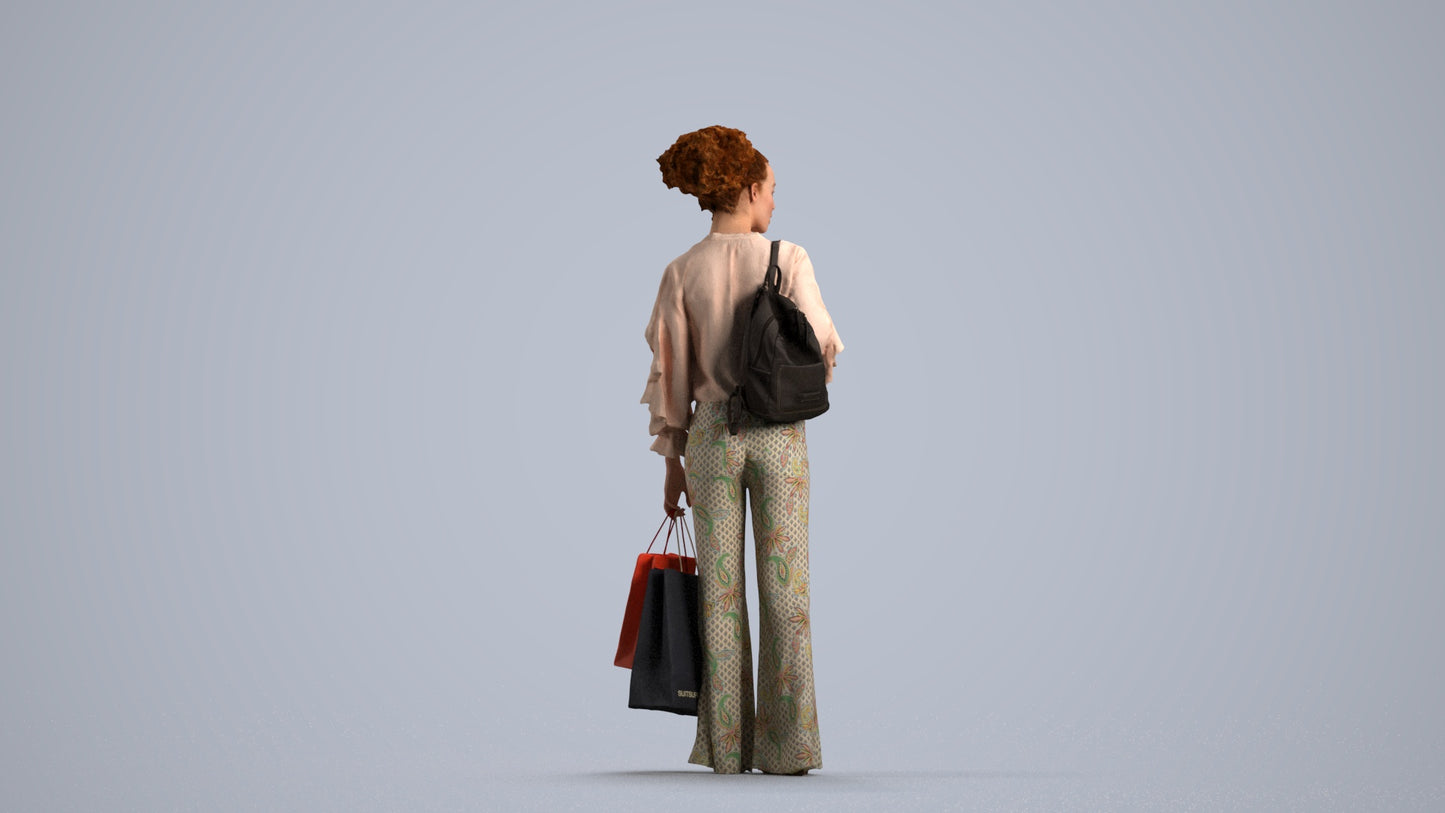 photogrammetry 3D woman casual shopping, realistic human model archviz FBX, front view render