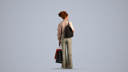 photogrammetry 3D woman casual shopping, realistic human model archviz FBX, front view render