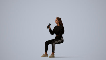 scanned 3D woman sport sitting, photogrammetry people for Enscape and V-Ray, three-quarter view render