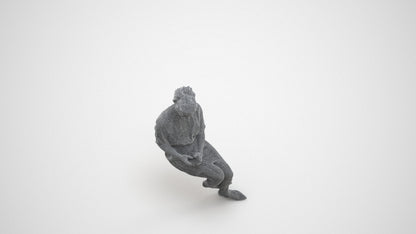 realistic 3D woman casual sitting, scanned archviz people for Blender and 3ds Max, wireframe three-quarter view