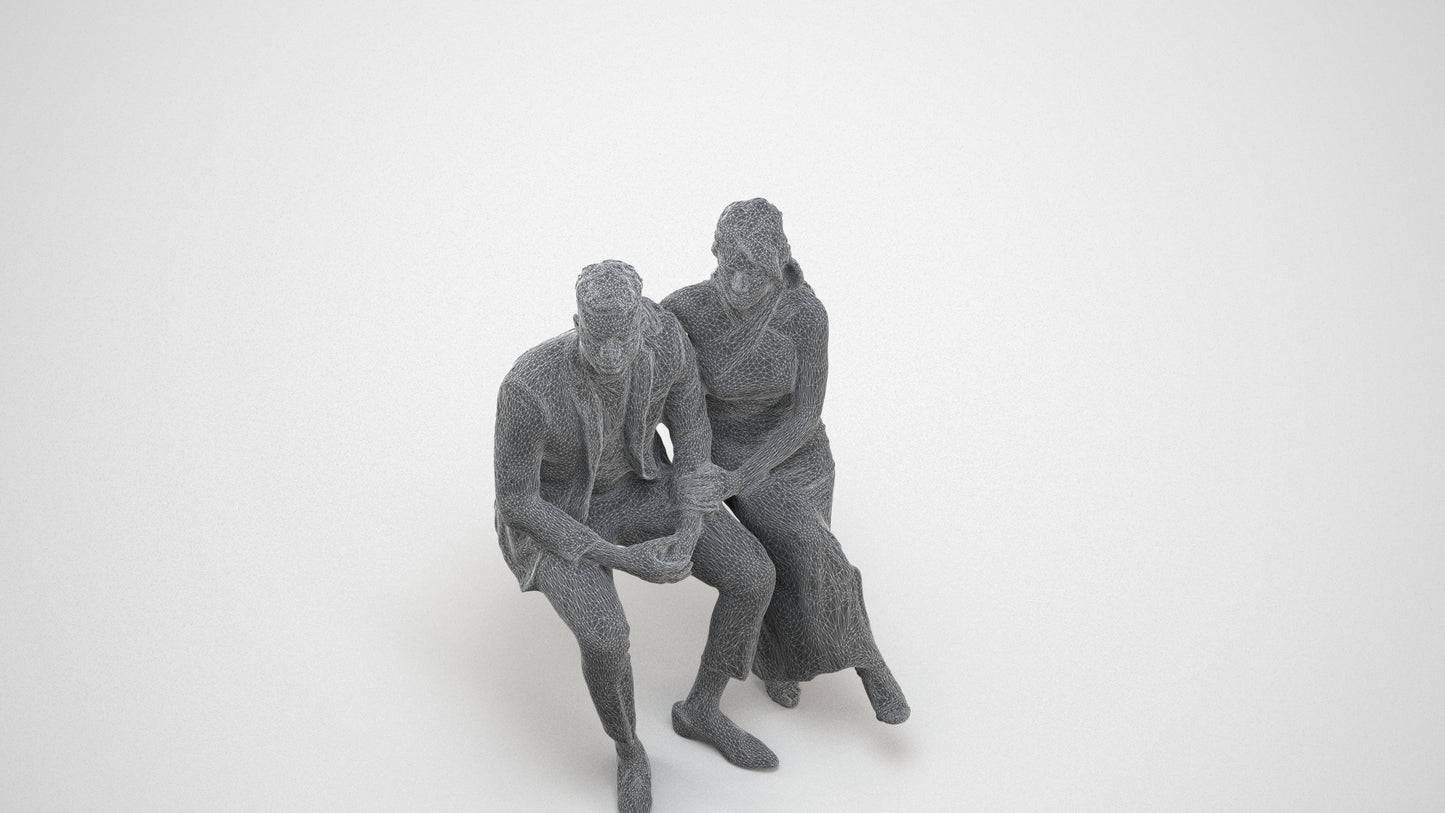 3D people model woman formal couple, scanned human for 3ds Max rendering, wireframe three-quarter view