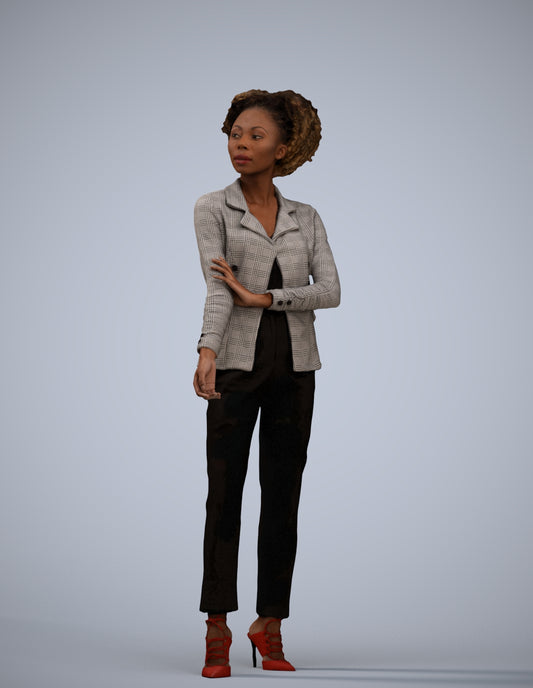 3D scanned woman standing business, photorealistic archviz people for Enscape and SketchUp