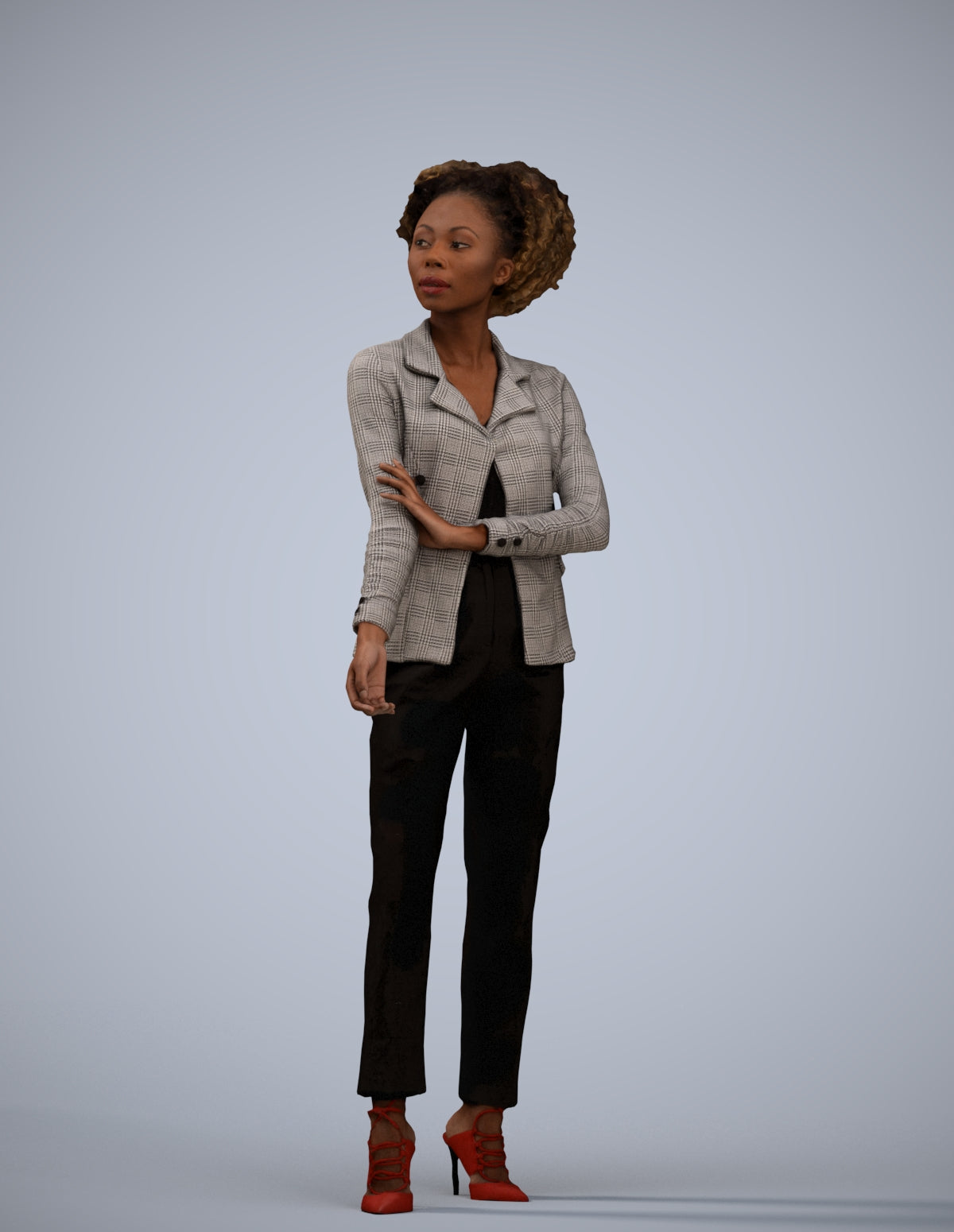 3D scanned woman standing business, photorealistic archviz people for Enscape and SketchUp