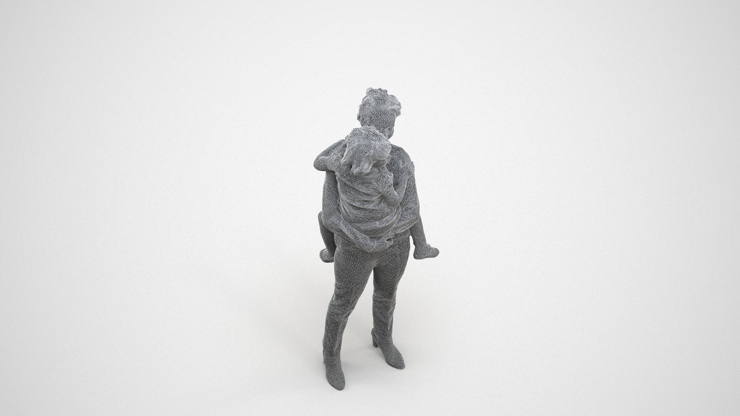 realistic 3D people girl casual kids, render-ready for V-Ray and Corona, FBX OBJ, wireframe three-quarter view