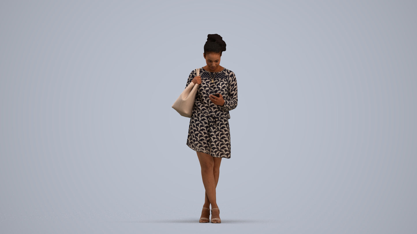 scanned 3D woman casual standing, photogrammetry people for Enscape and V-Ray, standing pose render