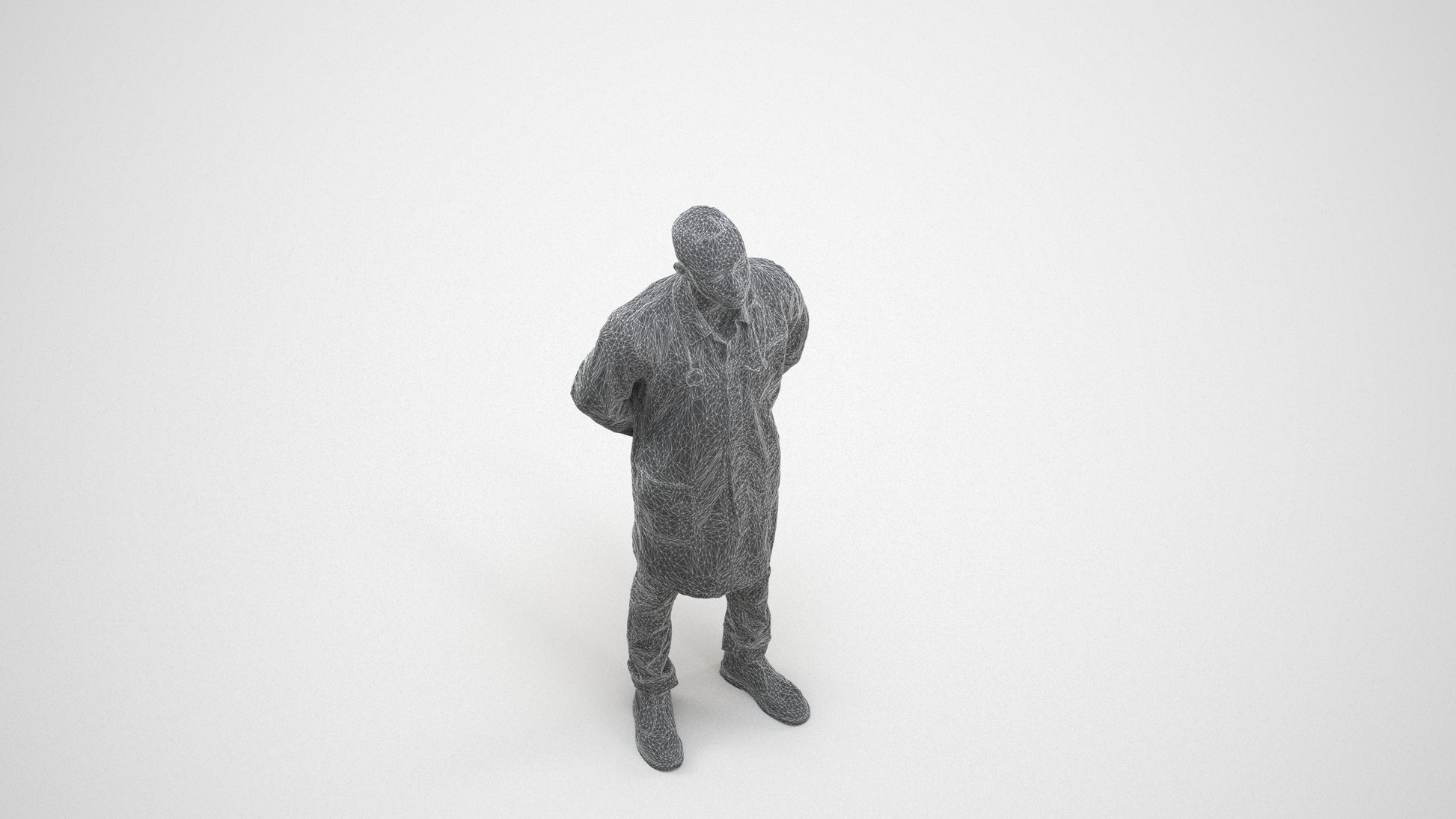 photogrammetry 3D man medical, realistic human model archviz FBX, wireframe three-quarter view
