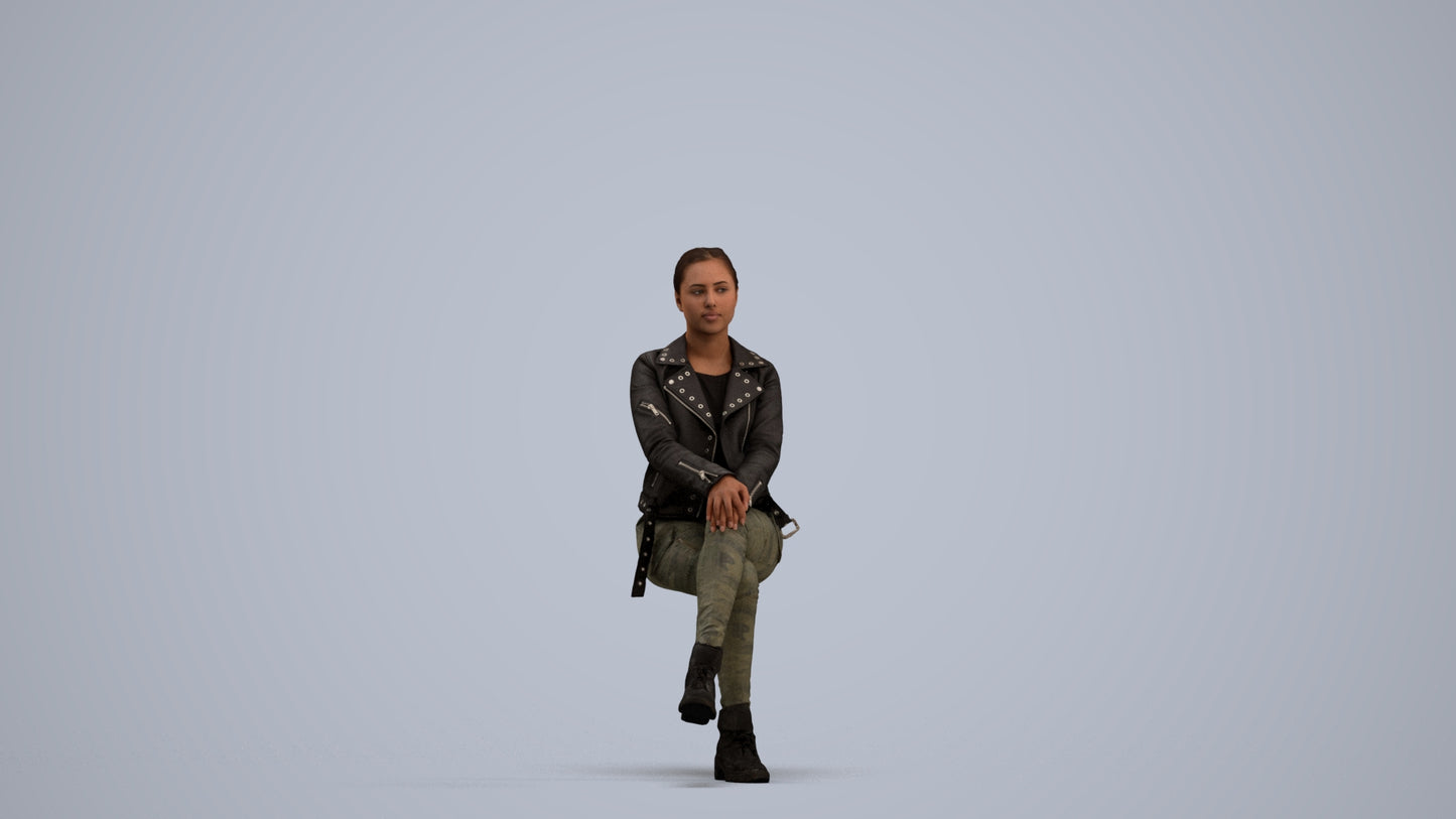 3D people model woman casual sitting, scanned human for 3ds Max rendering, standing pose render