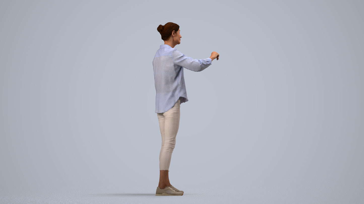 3D scanned senior woman standing casual, photorealistic archviz people for Enscape and SketchUp, side view render