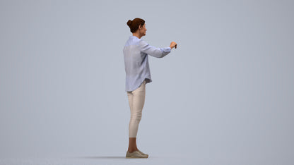 3D scanned senior woman standing casual, photorealistic archviz people for Enscape and SketchUp, side view render