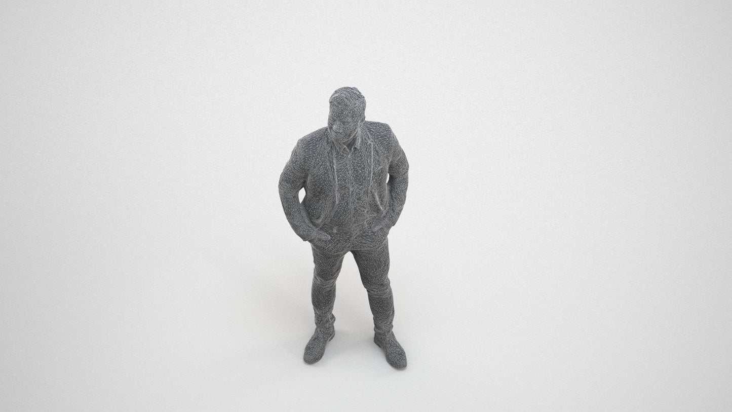 3D scanned man business, photorealistic archviz people for Enscape and SketchUp, wireframe three-quarter view