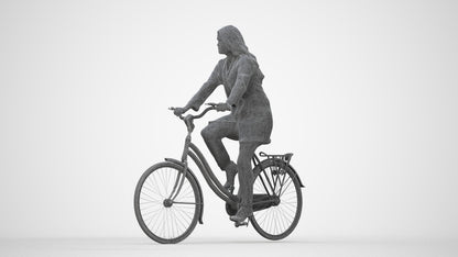 realistic 3D woman business cycling, scanned archviz people for Blender and 3ds Max, wireframe back view