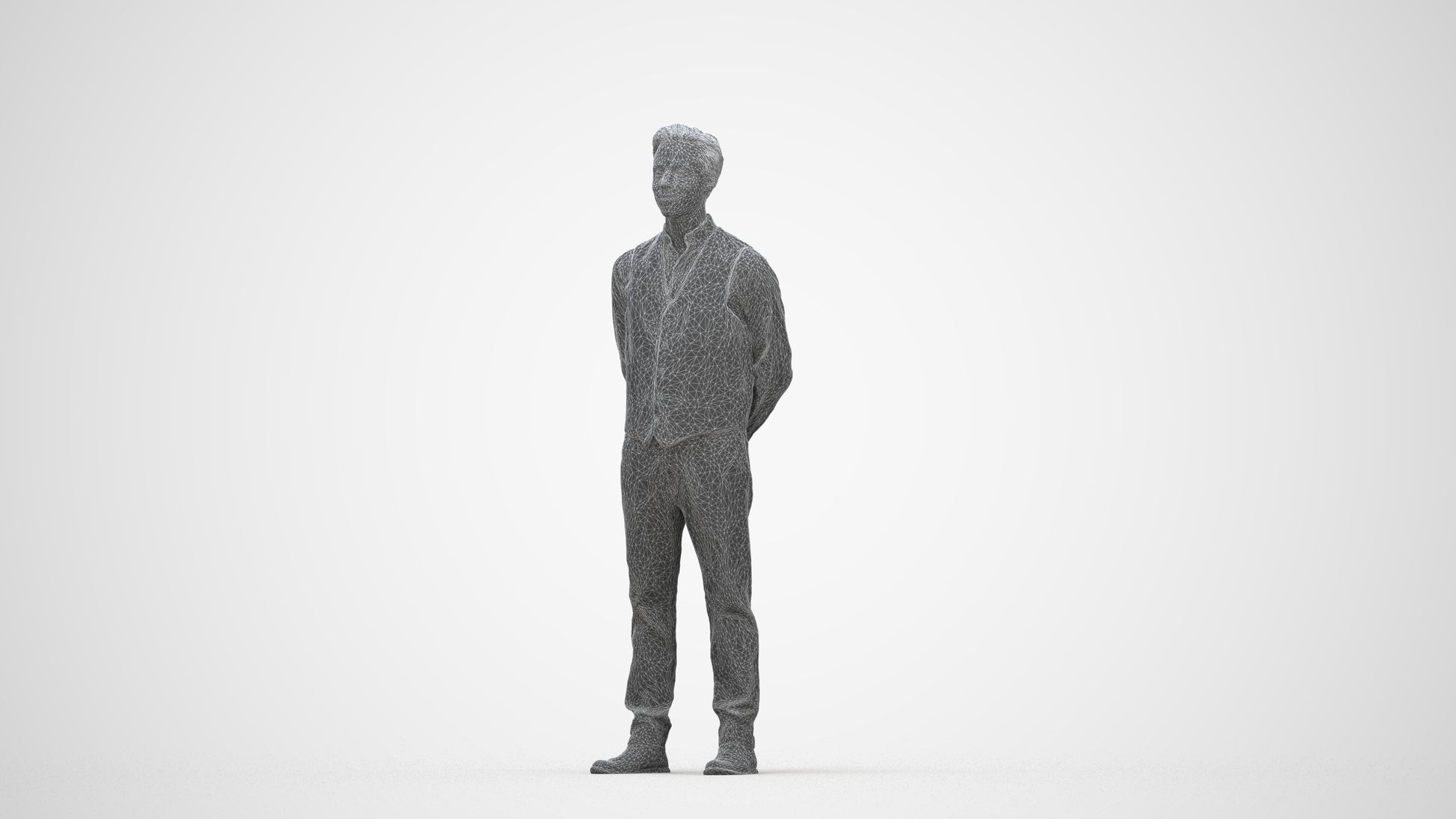 3D people model man hospitality, scanned human for 3ds Max rendering, wireframe back view