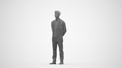 3D people model man hospitality, scanned human for 3ds Max rendering, wireframe back view