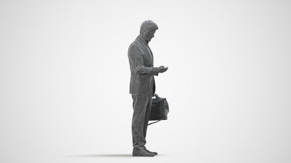 3D people model man business, scanned human for 3ds Max rendering, wireframe side view