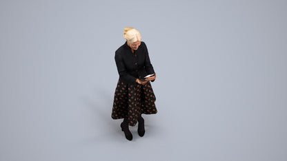 3D people model senior woman business standing, scanned human for 3ds Max rendering, back view render